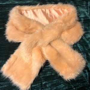 Baby pink faux fur shawl 63” long and 8” wide